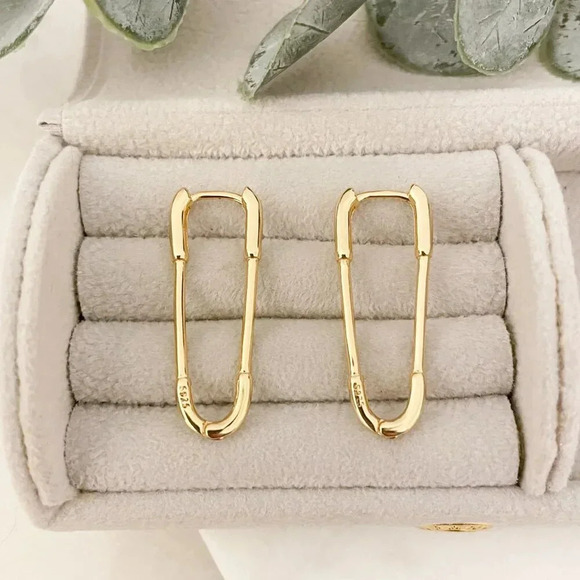 925 Sterling Silver Paperclip Earrings Safety Pin Earrings Modern Drop Earrings - Picture 8 of 9